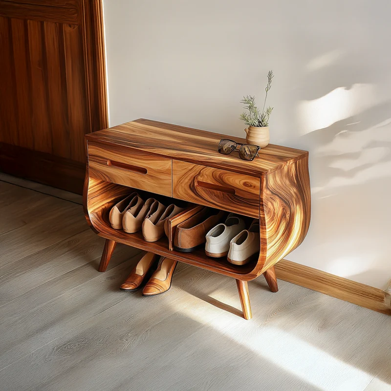 Spry Interior Mid Century Elegant Shoe Cabinet, Solid Wood Storage Organizer Bench with Shelves for Bedroom, Hallway Closet SINLSASB066