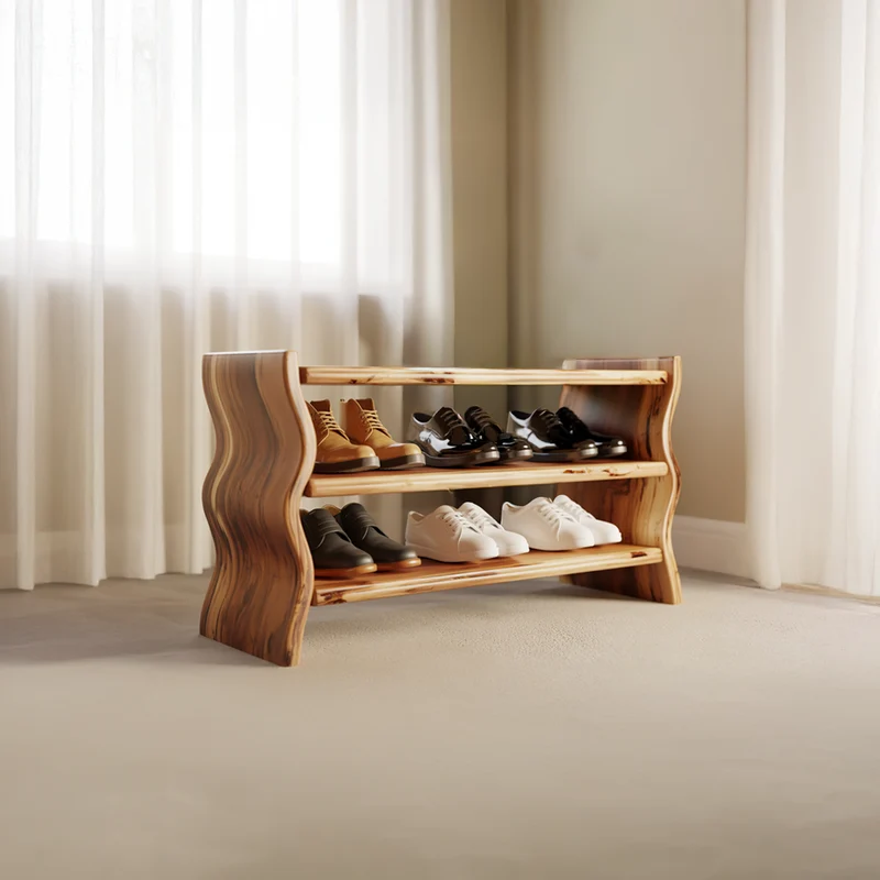 Spry Interior Modern Sculpted Shoe Organizer, Solid Wood Storage Bench Cabinet for Entryway, Living Room, Mudroom & Hallway SINLSASB080
