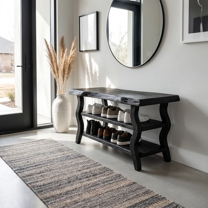 Spry Interior Artisan Rustic Shoe Storage Bench, Handcrafted Solid Wood Entryway Accent Bench with Storage for Living Room SINLSASB078