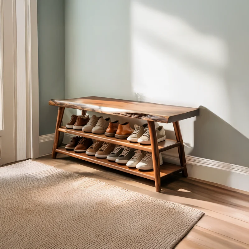 Spry Interior Curved Modern Wood Shoe Rack, Multi-Tier Storage Organizer Bench for Entryway, Hallway & Living Room Decor SINLSASB083