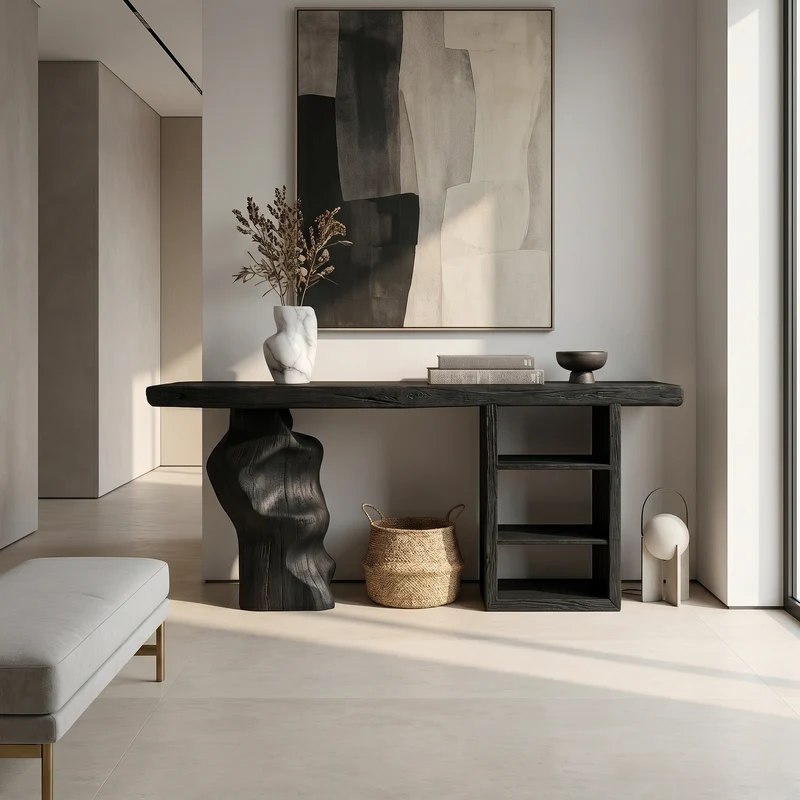 Spry Interior Japandi Organic Modern Solid Wood Console Table, Minimalist Wabi-Sabi Entryway & Living Room Accent Table, SINLSACS430