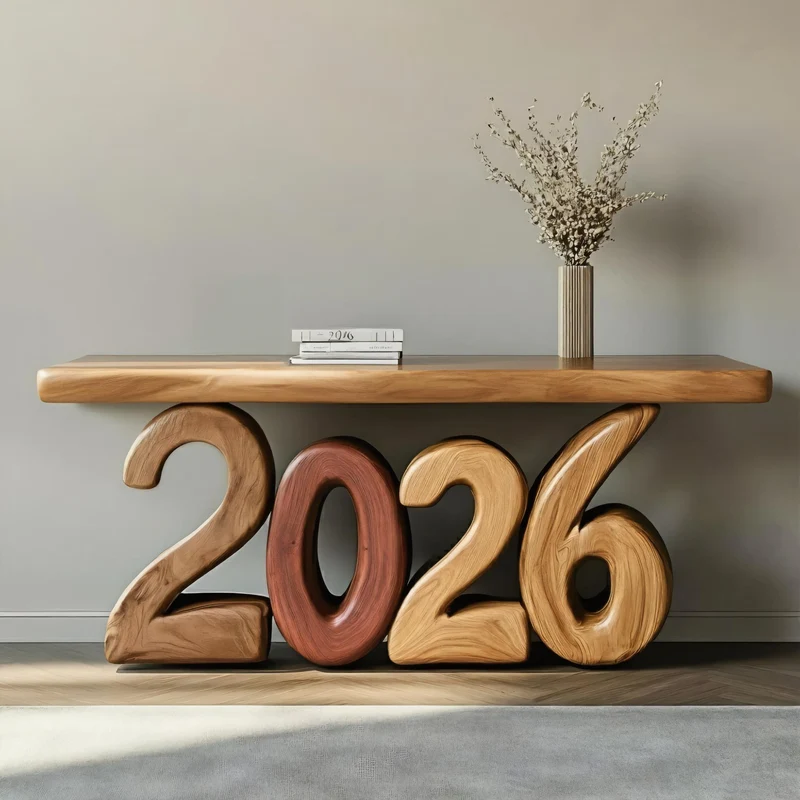 Spry Interior Sculptural Modern Wooden Console Table, Abstract Geometric Entryway & Living Room Art Deco Accent Table, SINLKICS424