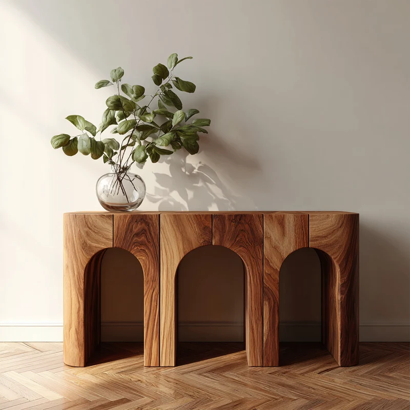 Spry Interior Mid Century Wooden Arch Console Table, Modern Curved Entryway Accent & Living Room Sofa Table, Model SINLKICS421