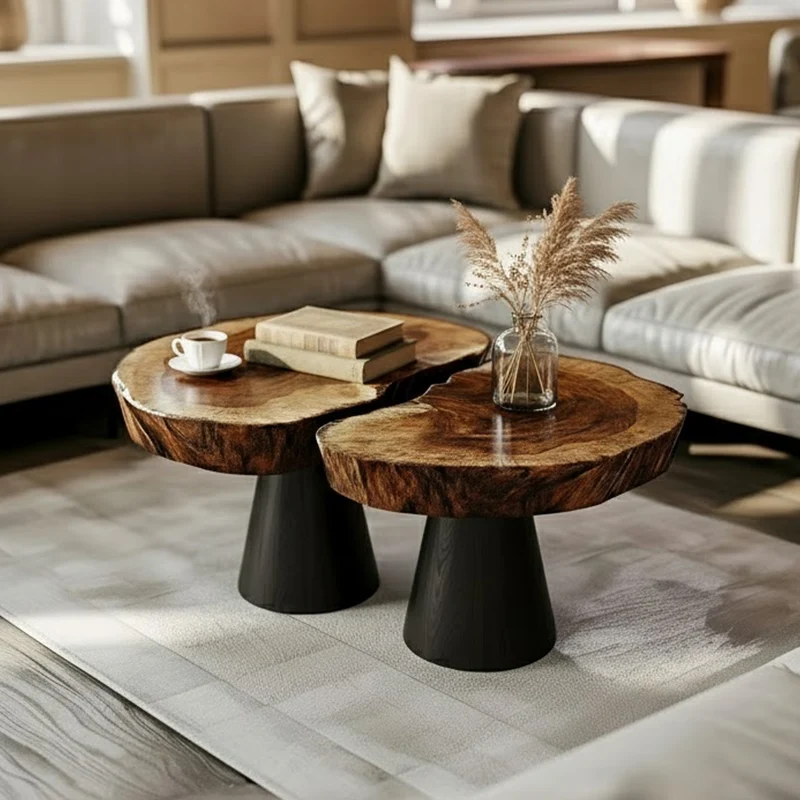 Spry Interior Live Edge Solid Wood Coffee Table with Black Metal Base, Rustic Industrial Living Room Center Accent Table, SINLKICF259