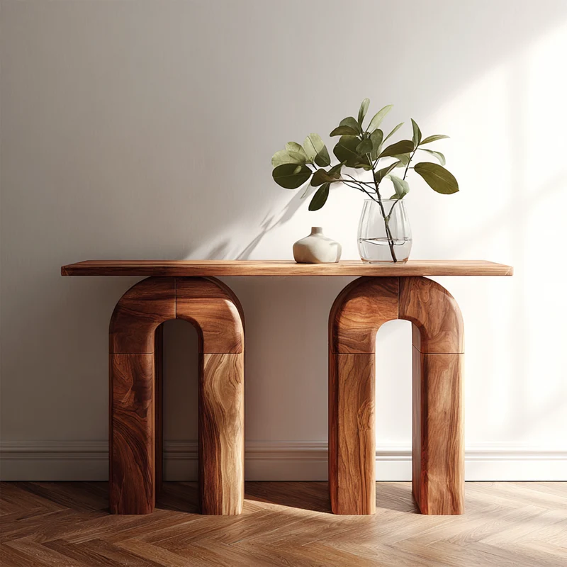 Spry Interior Mid Century Organic Modern Wood Console Table, Natural Edge Entryway & Hallway Accent Credenza Table, Model SINLKICS417