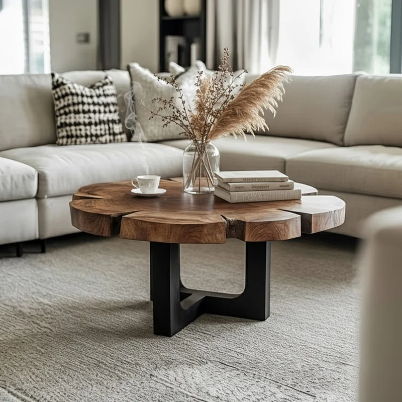 Spry Interior Rustic Live Edge Coffee Table, Solid Natural Wood Center Table, Handcrafted Modern Farmhouse Living Room Decor SINLKICF260