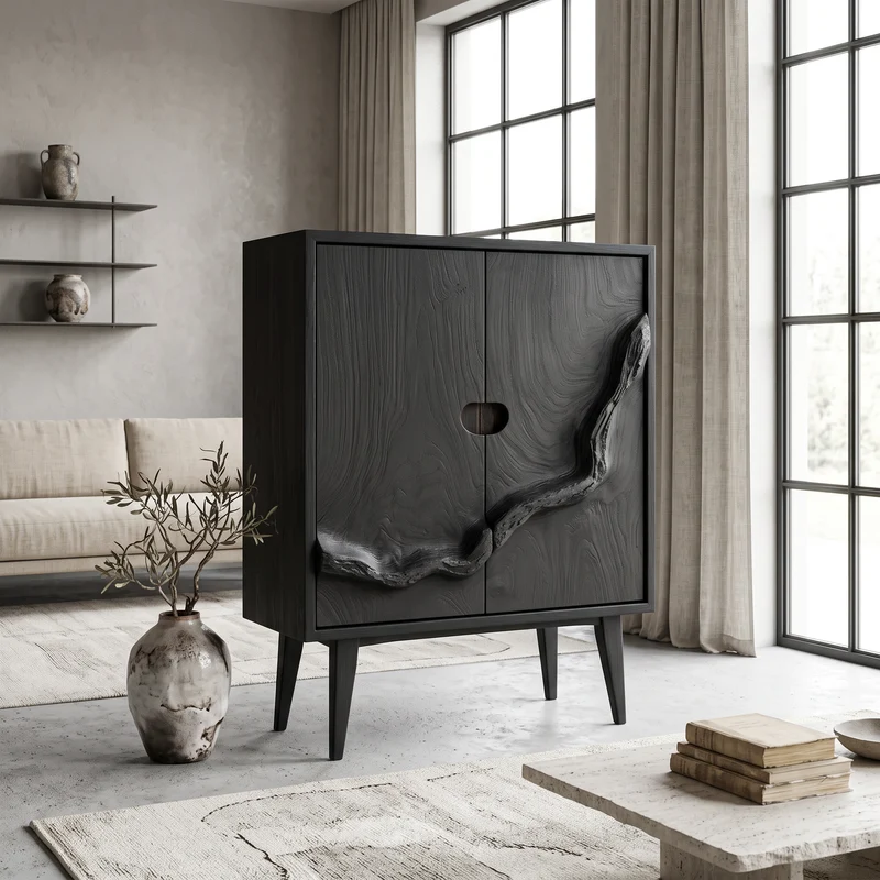 Spry Interior Rustic Artisan Handcrafted Wood Cabinet, Live Edge Accent Sideboard & Storage Dresser for Living Room, SINLSASC346