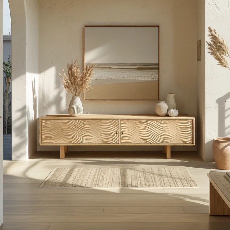 Spry Interior Mediterranean Natural Wood Sideboard Cabinet, Coastal Rustic Entryway Credenza & Buffet Table, Model SINLSASC345