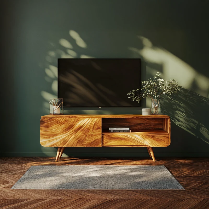 Spry Interior Organic Modern Sculpted Wood TV Cabinet, Luxury Media Console & Entertainment Center for Living Room, Model SINLSASC243