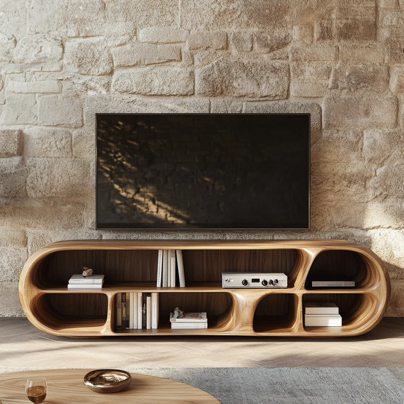 Spry Interior Organic Modern Wood TV Cabinet, Live Edge Media Console Table & Entertainment Center for Living Room, Model SINLKISC311