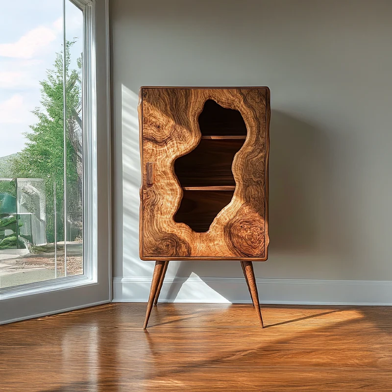 Spry Interior Mid Century Organic Modern Wood Cabinet, Live Edge Bedroom Dresser & Living Room Accent Credenza, Model SINLSASC244