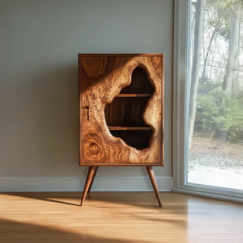 Spry Interior Mid Century Modern Artistic Wood Cabinet, Unique Geometric Accent Sideboard for Living Room & Study, Model SINLSASC246