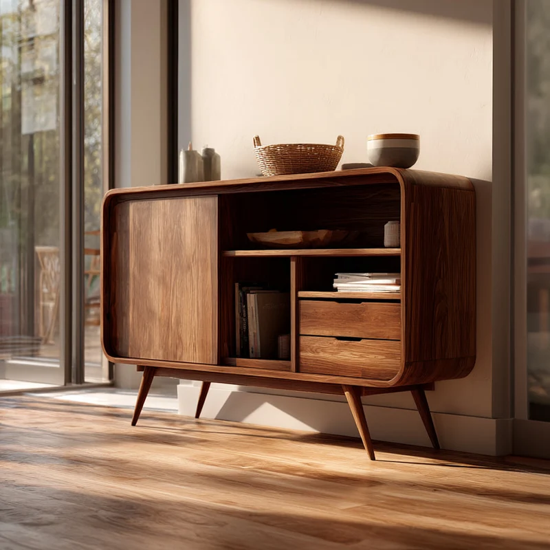 Spry Interior Mid Century Modern Wood Storage Sideboard, Dining Room Buffet Credenza Cabinet for Kitchen, Model SINLKISC262