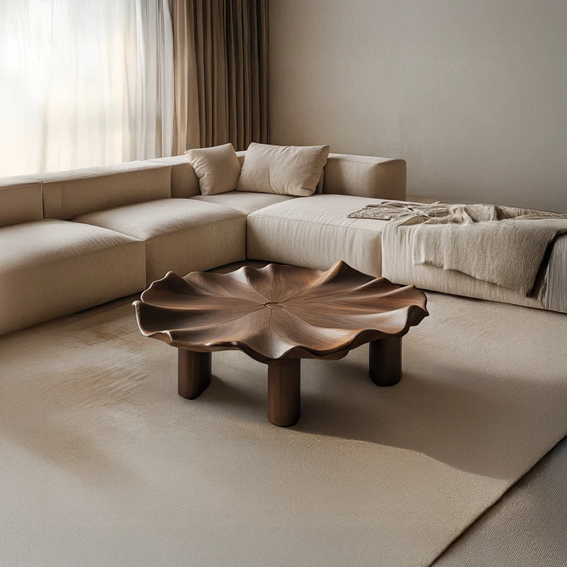 Spry Interior Organic Sculptural Flower Coffee Table, Handcrafted Solid Wood Rose Bloom Accent Centerpiece for Living Room, Den - SINLSACF193