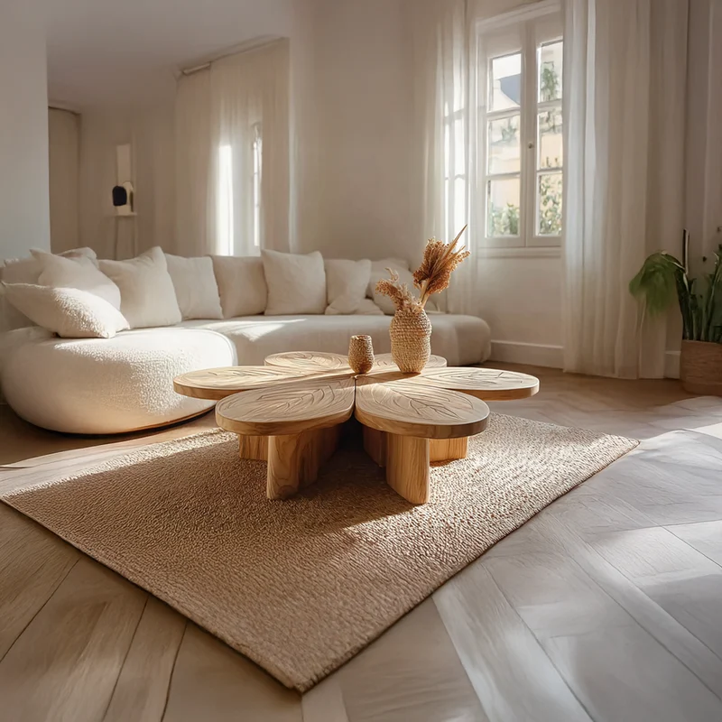 Spry Interior Mid Century Organic Petal Coffee Table, Solid Wood Flower Bloom Sculptural Centerpiece Table for Living Room, Studio - SINLSACF196