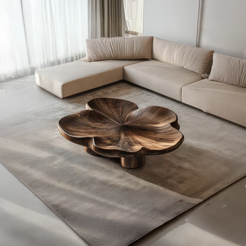 Spry Interior Organic Sculptural Petal Coffee Table, Solid Wood Flower Bloom Accent Centerpiece for Living Room, Lounge, Studio - SINLSACF195
