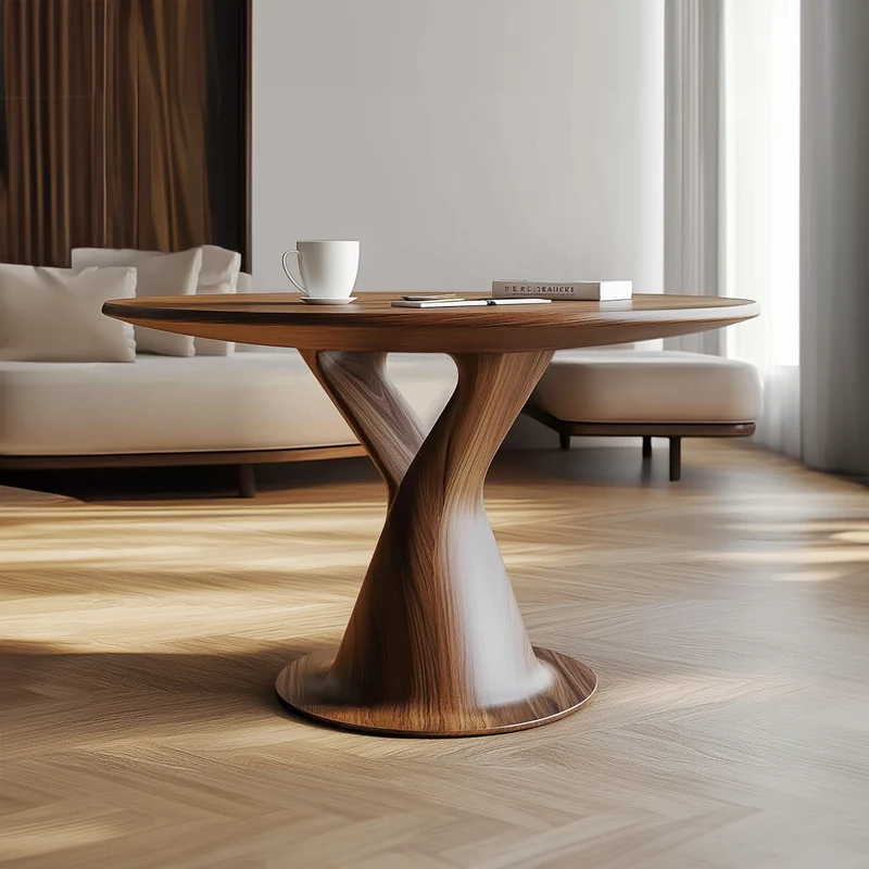 Spry Interior Modern Sculptural Round Coffee Table, Solid Wood Geometric Art Centerpiece Table for Living Room, Lounge, Foyer - SINLKICF202