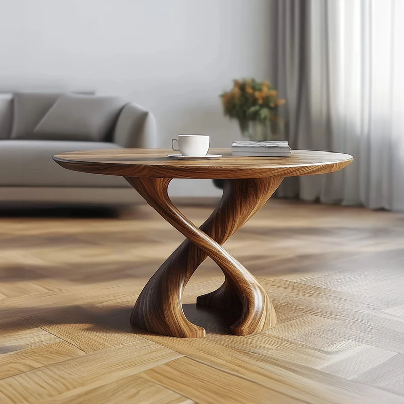 Spry Interior Mid Century Twist Coffee Table, Handcrafted Wood Sculptural Abstract Centerpiece Table for Living Room, Studio, Den - SINLKICF201