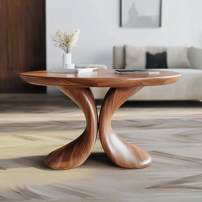 Spry Interior Modern Sculptural Coffee Table, Unique Solid Wood Abstract Art Shape Centerpiece Table for Contemporary Living Room - SINLKICF200