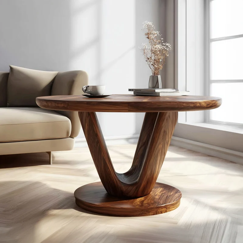 Spry Interior Modern Sculptural V Base Coffee Table, Unique Solid Wood Geometric Art Centerpiece Table for Living Room, Lounge - SINLKICF207