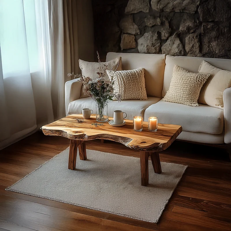 Spry Interior Rustic Live Edge Wood Coffee Table, Handcrafted Natural Tree Slab Centerpiece Table for Family Room, Lounge, Den - SINLSACF216