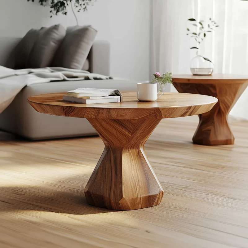 Spry Interior Modern Geometric Coffee Table, Solid Wood Sculptural Abstract Centerpiece Table for Contemporary Living Room, Office - SINLKICF210