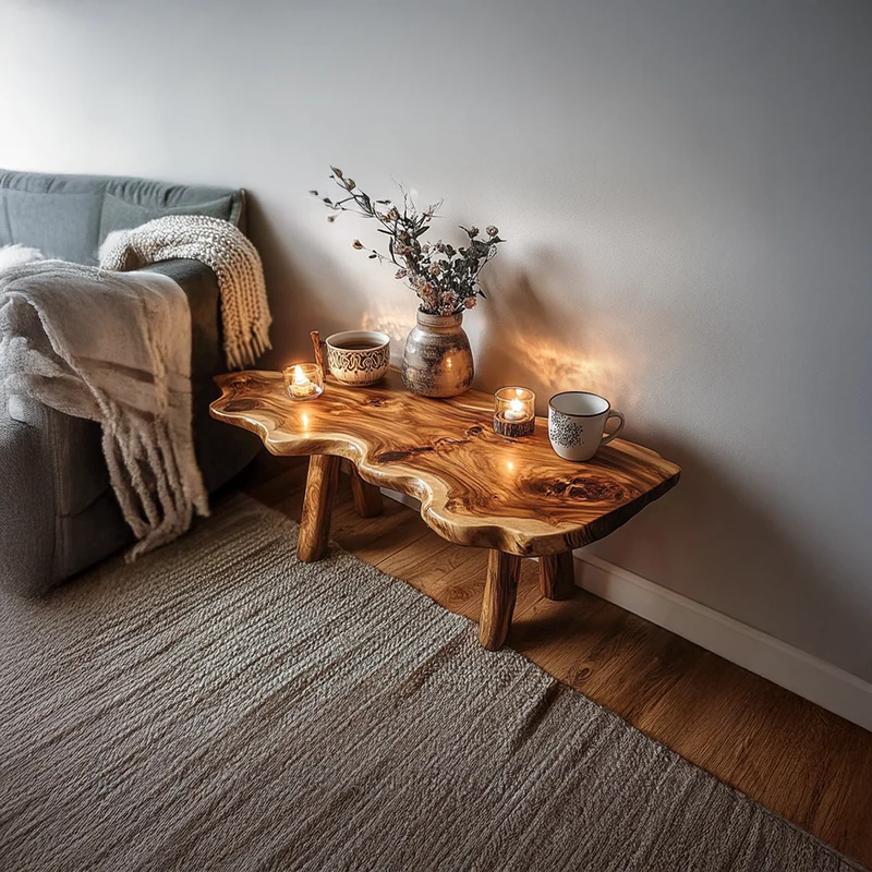 Spry Interior Rustic Natural Shape Wood Coffee Table, Live Edge Tree Slab Centerpiece Table for Cabin Room, Lounge, Living Room - SINLSACF219