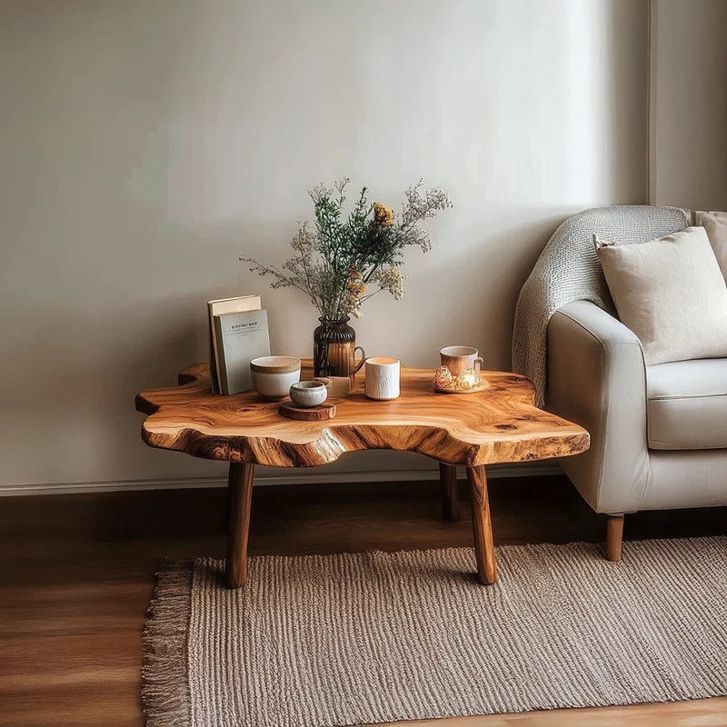 Spry Interior Rustic Handcrafted Solid Wood Coffee Table, Natural Live Edge Slab Centerpiece Table for Reading Room, Living Room - SINLSACF218