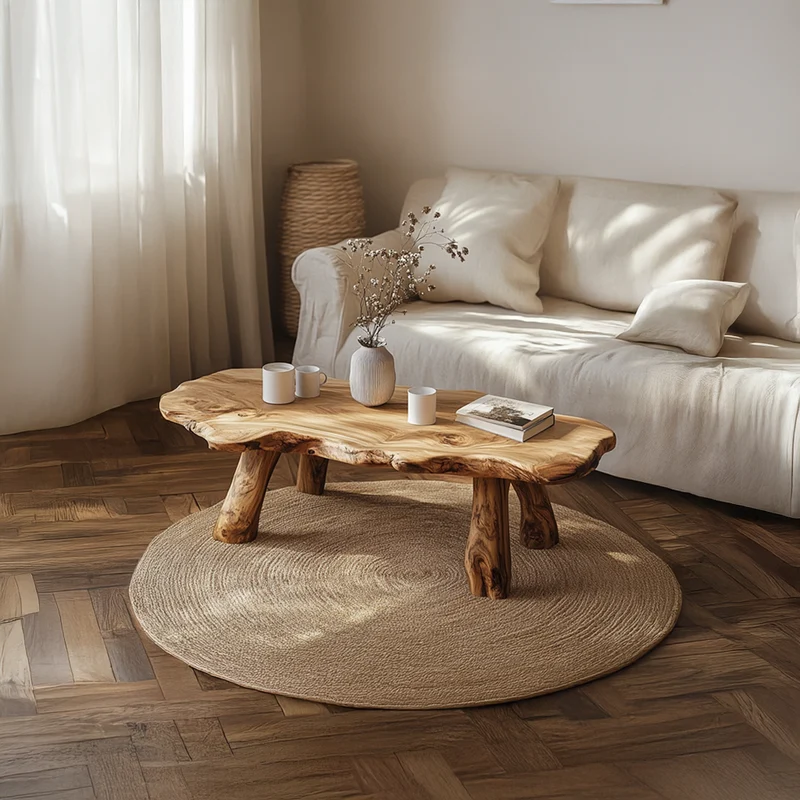 Spry Interior Rustic Live Edge Accent Coffee Table, Handcrafted Solid Wood Tree Slab Centerpiece for Living Room, Family Room - SINLSACF217