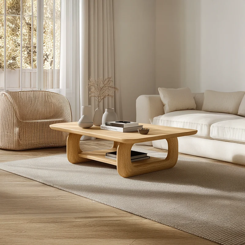 Spry Interior Scandinavian Rounded Coffee Table, Mid-Century Modern Solid Wood Minimalist Round Centerpiece for Living Room, Den - SINLSACF237