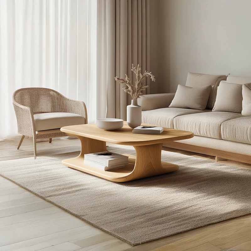 Spry Interior Scandinavian Modern Coffee Table, Solid Wood Curved Organic Centerpiece Table for Living Room, Lounge, Family Room - SINLSACF233