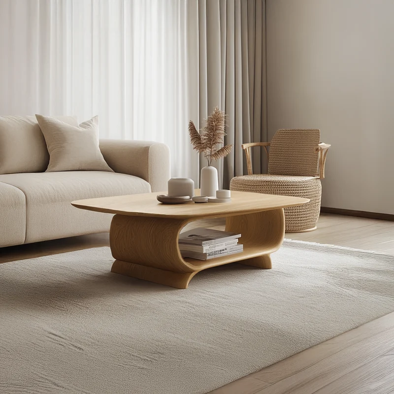 Spry Interior Scandinavian Modern Coffee Table, Minimalist Solid Wood Low-Profile Oval Centerpiece for Family Room, Living Room - SINLSACF234