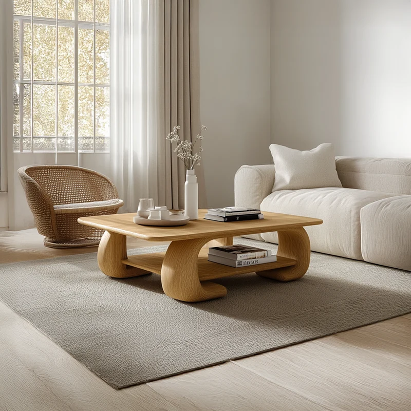 Spry Interior Scandinavian Minimal Coffee Table, Mid-Century Modern Solid Wood Organic Shape Centerpiece Table for Family Room, Den - SINLSACF235