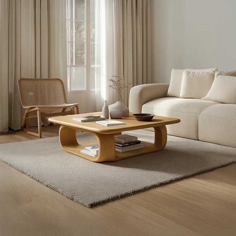 Spry Interior Scandinavian Soft Edge Coffee Table, Handcrafted Wood Minimalist Smooth Curve Centerpiece for Lounge, Living Room - SINLSACF236
