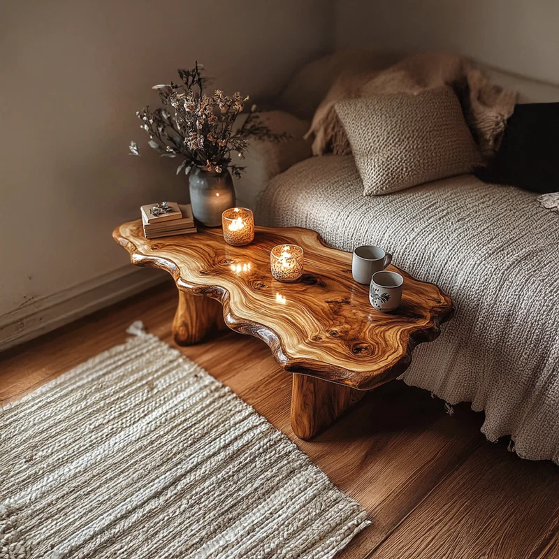 Spry Interior Rustic Handcrafted Wood Coffee Table, Artisanal Live Edge Centerpiece Slab Table for Living Room, Lounge, Cozy Cabin - SINLSACF221