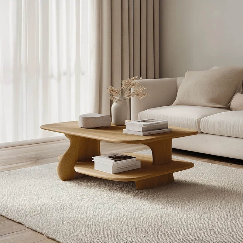 Spry Interior Scandinavian Curved Coffee Table, Solid Wood Minimalist Organic Shape Centerpiece Table for Studio, Office, Living Room - SINLSACF230
