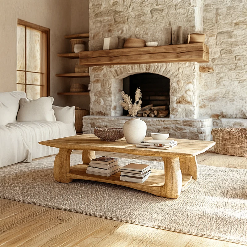 Spry Interior Rustic Scandinavian Coffee Table, Solid Wood Mid-Century Modern Minimalist Low Centerpiece Table for Living Room, Den - SINLSACF231