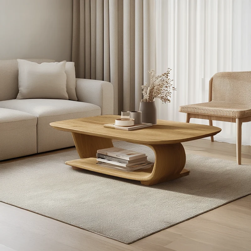 Spry Interior Scandinavian Minimalist Coffee Table, Mid-Century Modern Solid Wood Oval Centerpiece Table for Sitting Room, Lounge - SINLSACF232