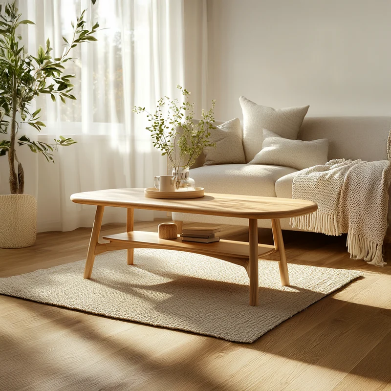 Spry Interior Scandinavian Soft Edge Coffee Table, Mid Century Modern Solid Wood Minimalist Oval Centerpiece for Living Room, Lounge - SINLSACF225