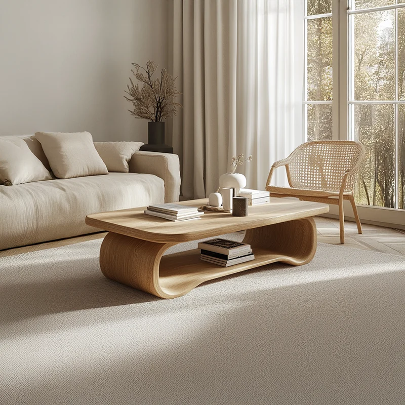 Spry Interior Scandinavian Curved Coffee Table, Mid-Century Modern Solid Wood Low-Profile Centerpiece Table for Living Room, Lounge - SINLSACF224