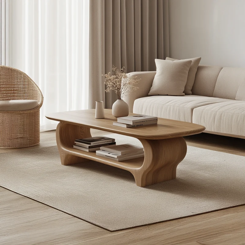Spry Interior Scandinavian Modern Coffee Table, Solid Wood Organic Curved Centerpiece Table for Living Room, Sitting Room, Den - SINLSACF223