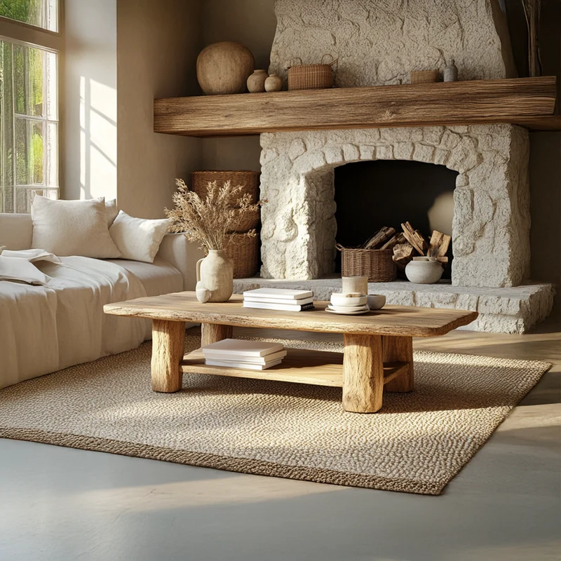 Spry Interior Rustic Natural Live Edge Coffee Table, Handcrafted Solid Wood Tree Slab Centerpiece Table for Living Room, Fireplace - SINLSACF228