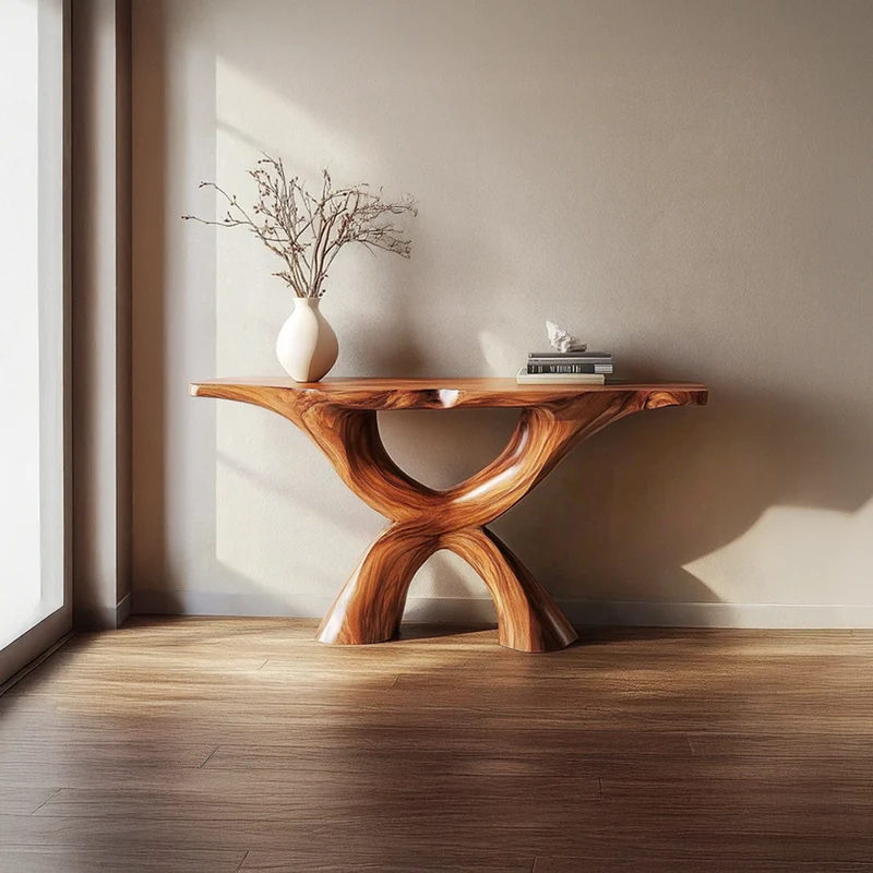 Spry Interior Rustic Solid Wood Console Table, Unique Carved X-Base, Handcrafted Entryway Foyer & Living Room Accent Table, SINLSACS322