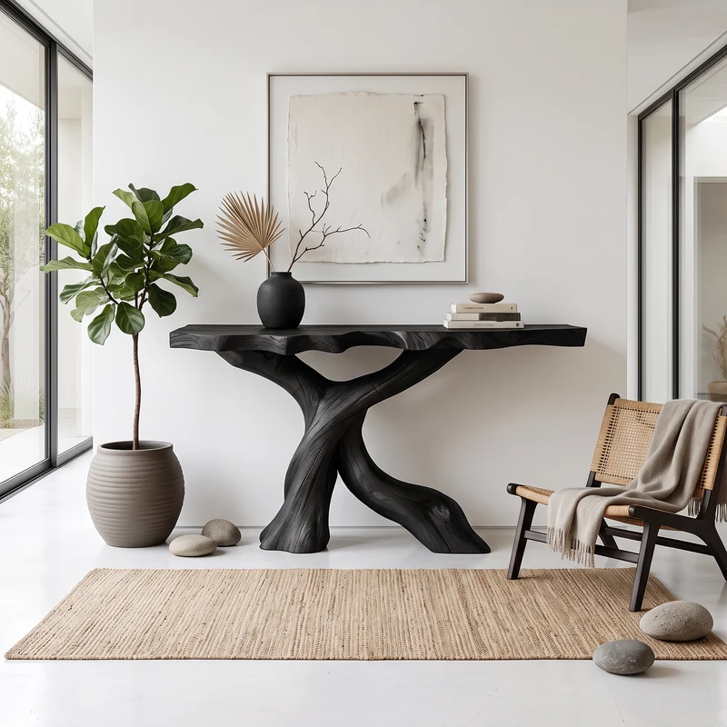 Spry Interior Mid Century Modern Console Table, Carved Solid Wood X-Base, Handcrafted Entryway & Foyer Accent Table, SINLSACS320