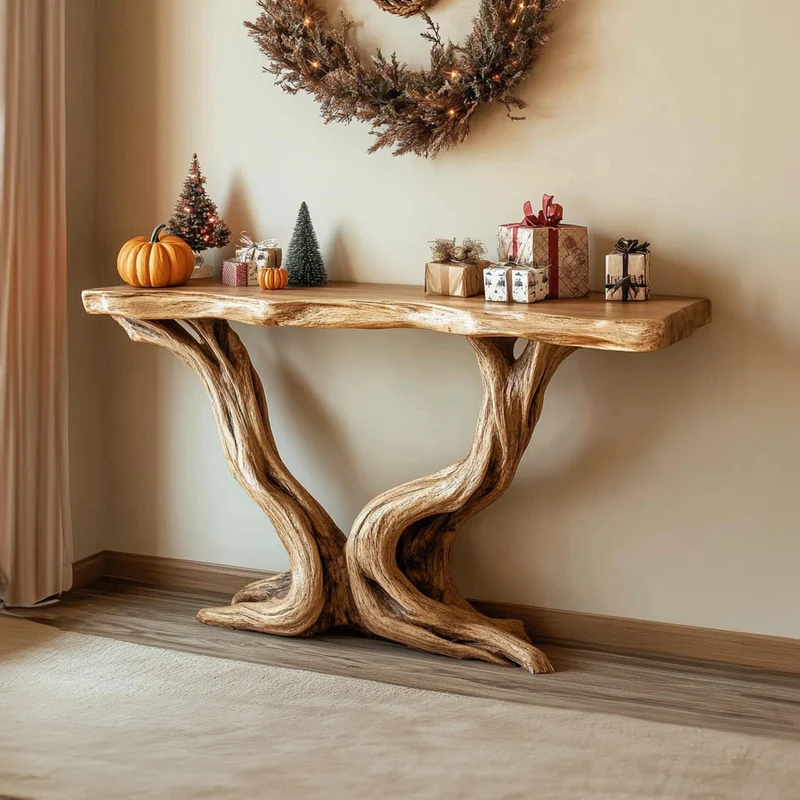 Spry Interior Mid Century Modern Entryway Table, Organic Carved Wood Legs, Compact Console Table for Living Room Corner, SINLKICS325