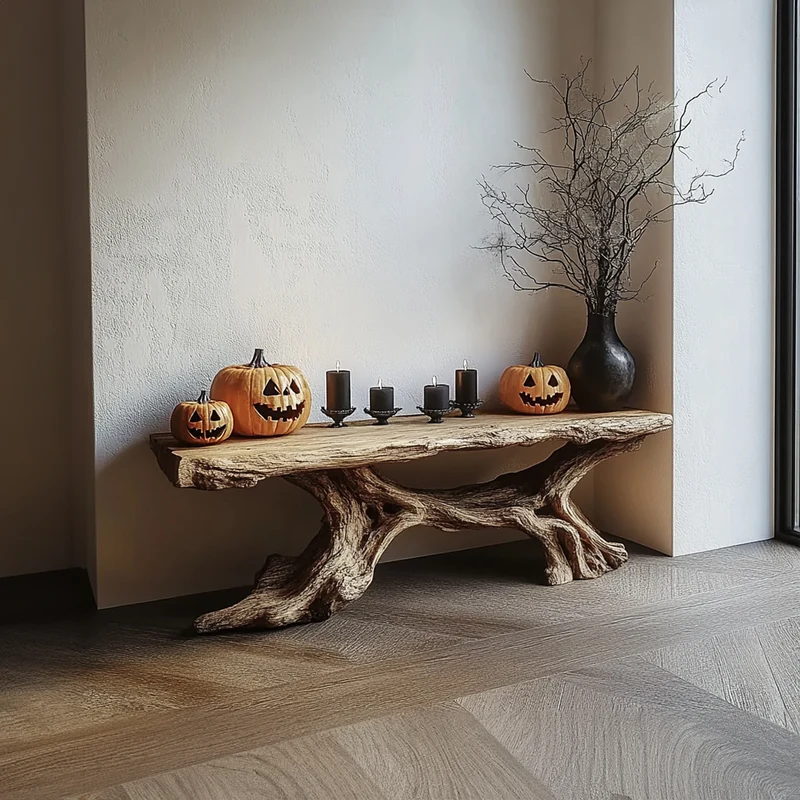 Spry Interior Rustic Entryway Table, Sculptural Solid Wood Tree Base, Handcrafted Live Edge Foyer Console Display Table, SINLKICS328