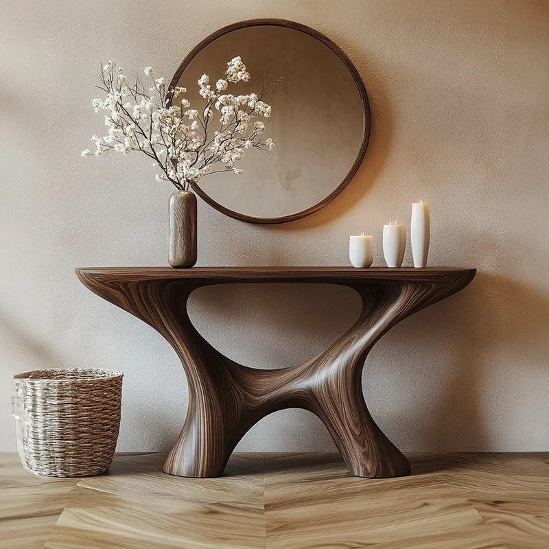 Spry Interior Handmade Rustic Solid Wood Console Table, Artistic Organic Shape, Live Edge Entryway & Living Room Accent Table, SINLKICS331
