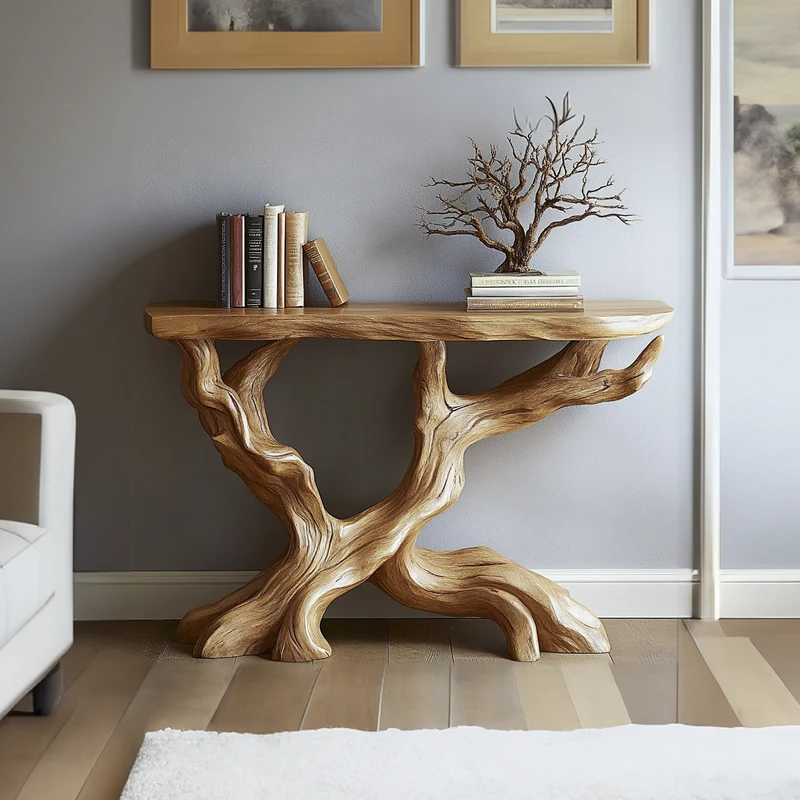 Spry Interior Live Edge Solid Wood Console Table, Handmade Organic Tree Branch Design, Natural Rustic Entryway Table, SINLKICS334