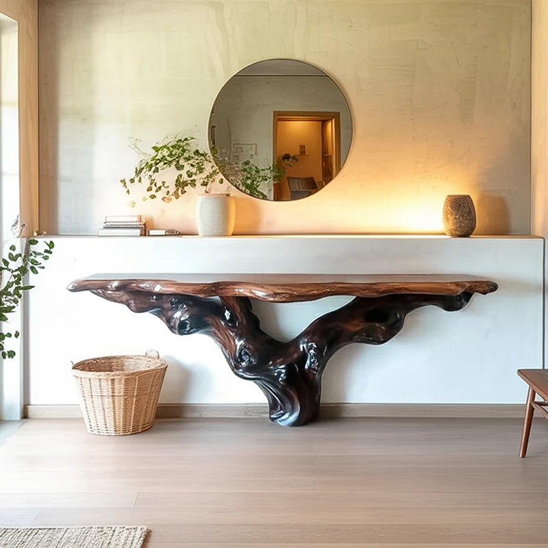 Spry Interior Mid Century Modern Console Table, Handcrafted Wood Sculpture Accent, Living Room & Entryway Foyer Table, SINLSACS380