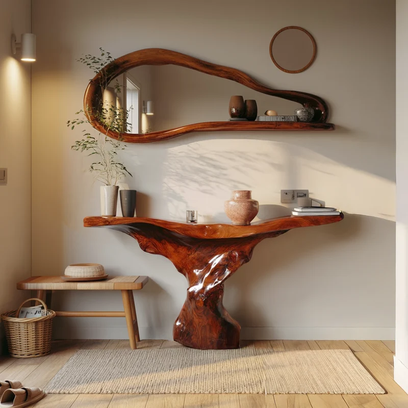 Spry Interior Mid Century Modern Console Table, Sculptural Wood Base, Artistic Statement Piece for Foyer & Living Room, SINLSACS379